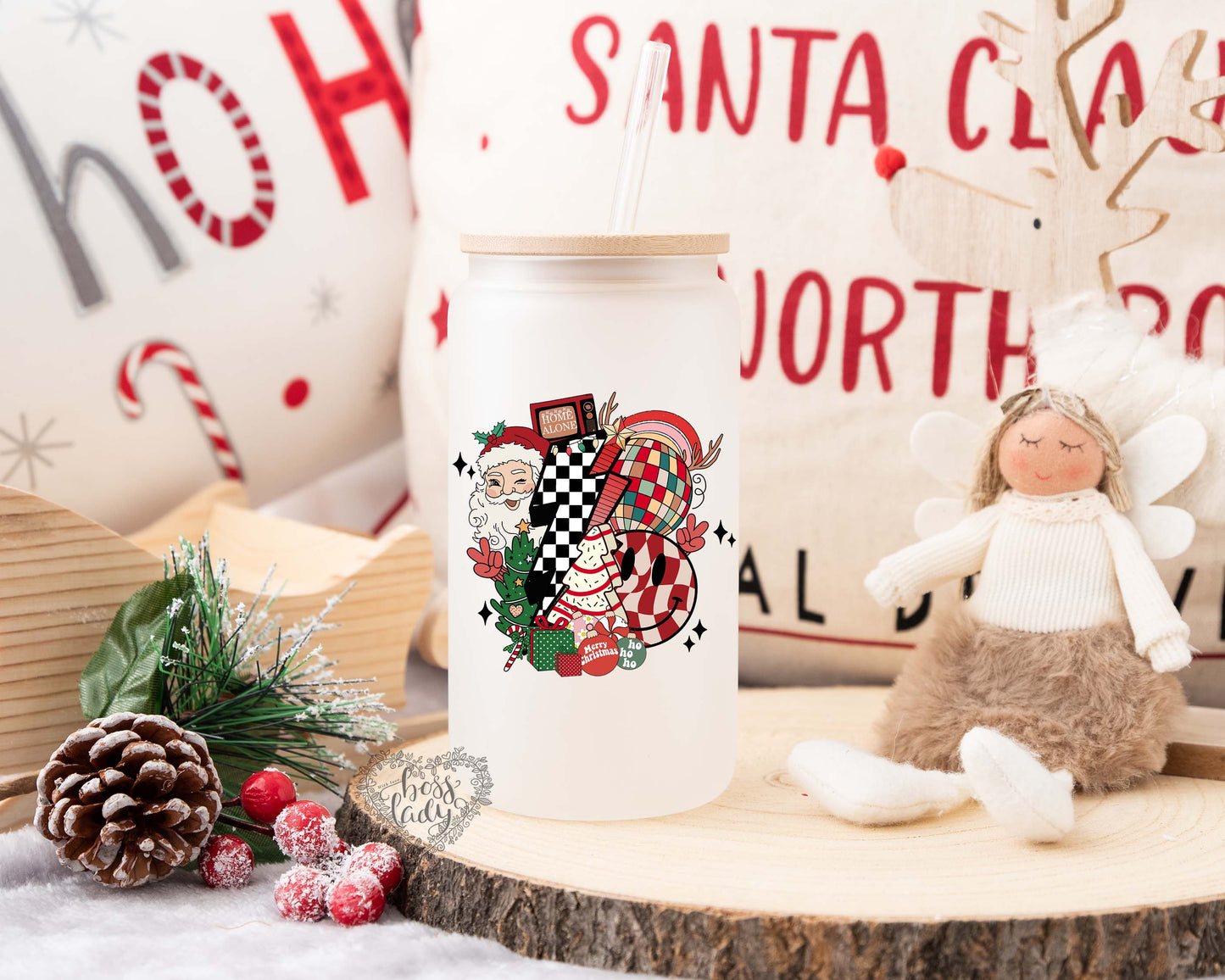 Christmas Lightning Bolt Glass Can Tumbler 20 oz
