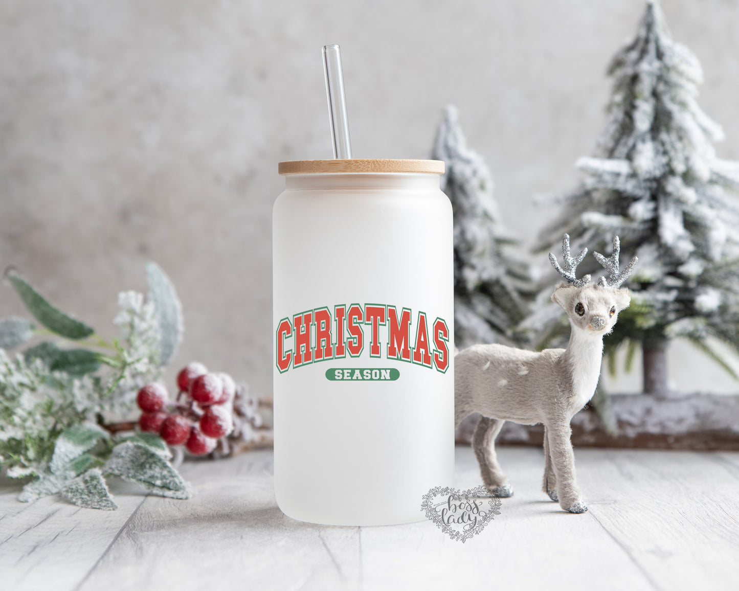 Christmas Season Glass Can Tumbler 20 oz