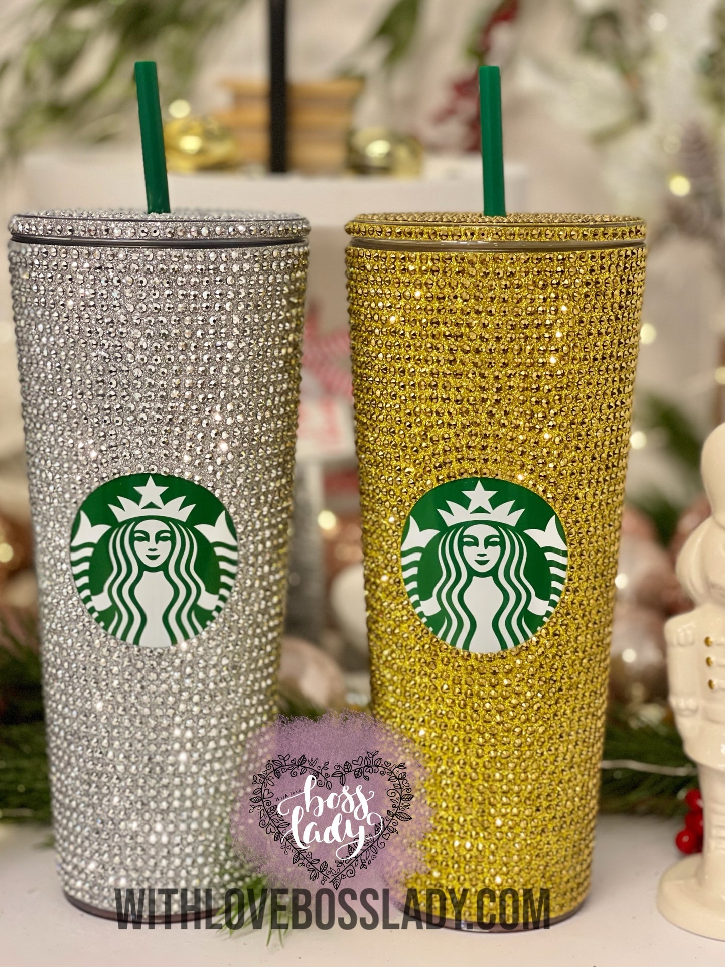 Starbucks Acrylic Tumbler with Silver Diamond Cut Crystals | Bedazzled Starbucks Cup