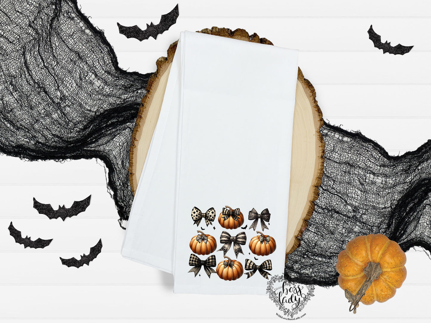 Coquette Bows and Pumpkins Dish Towel