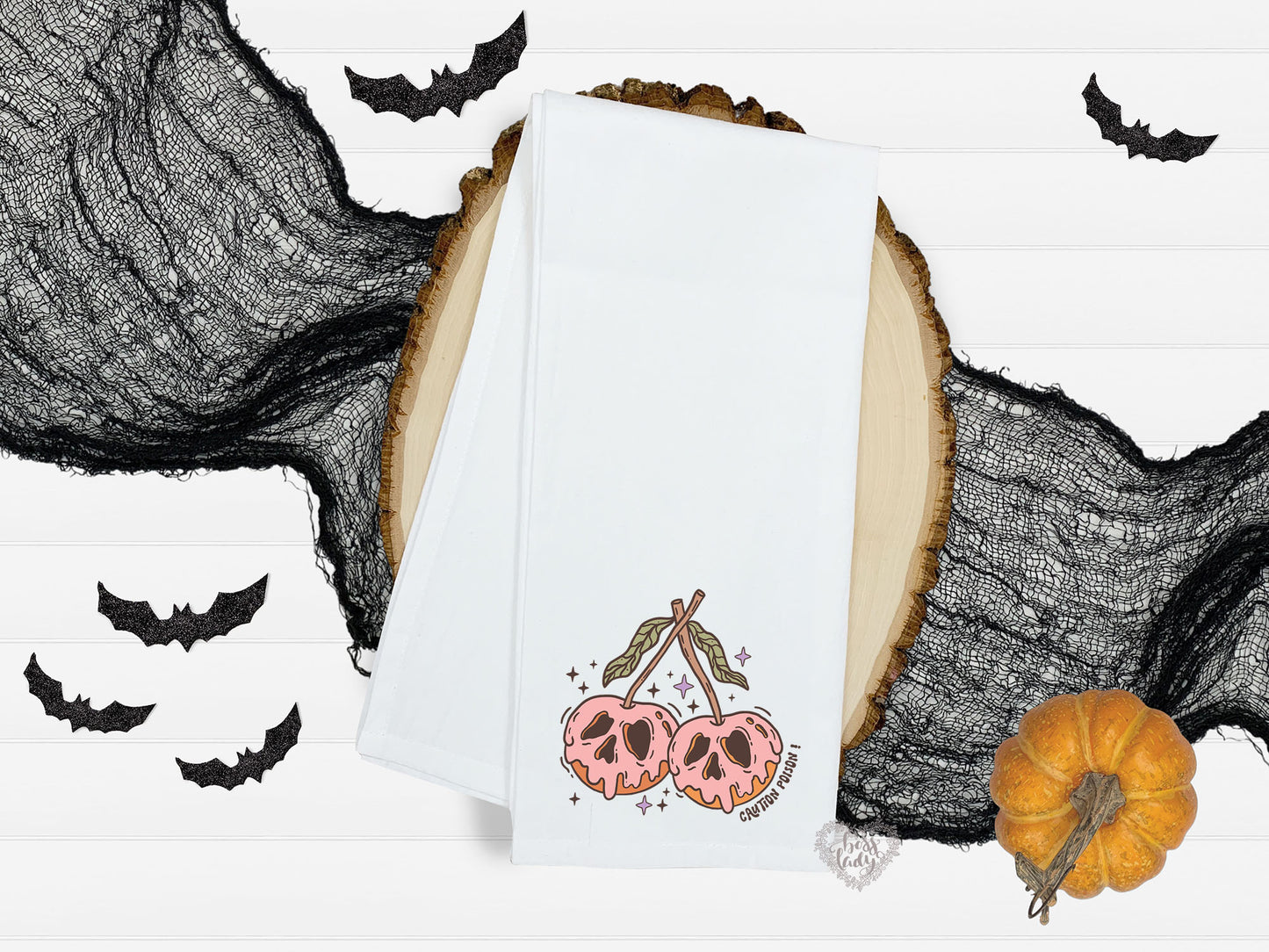 Halloween Poison Cherries Dish Towel - Caution Poison Design