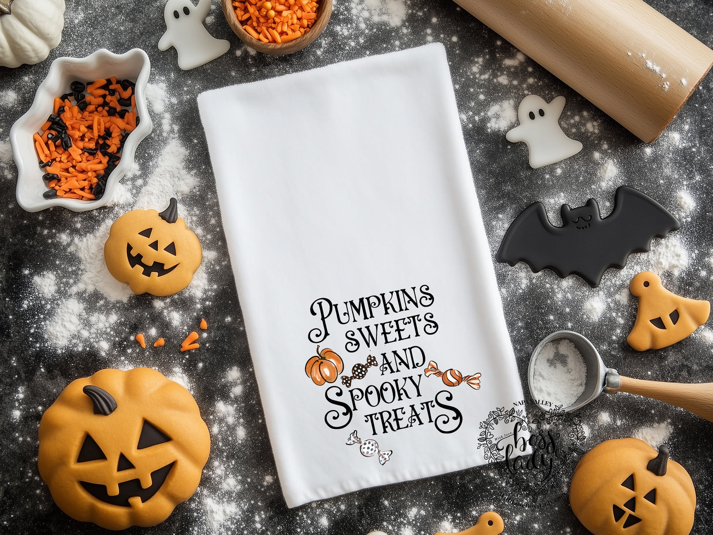Pumpkins Sweets And Spooky Treats Halloween Dish Towel
