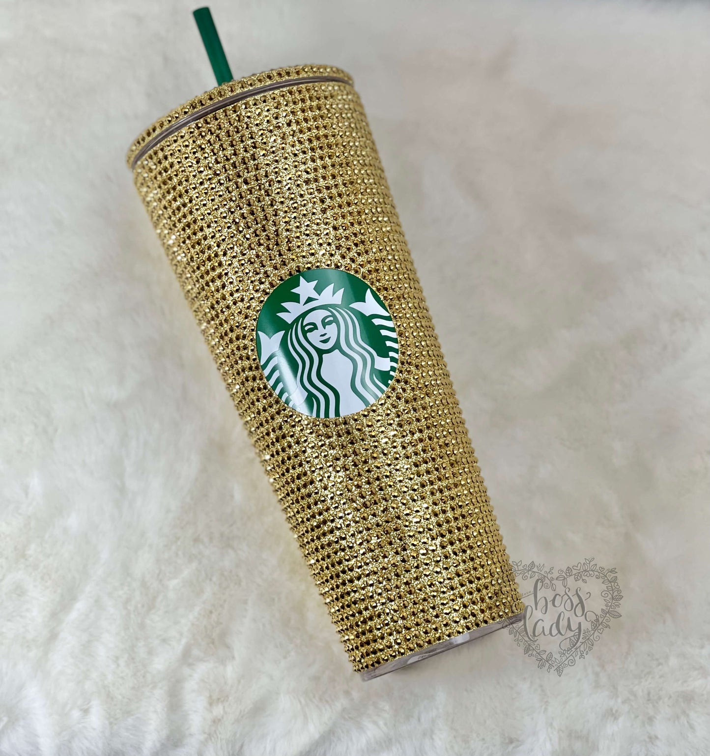 Starbucks Acrylic Tumbler with Gold Diamond Cut Crystals | Bedazzled Starbucks Cup