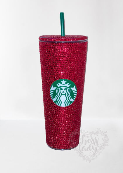 Starbucks Acrylic Tumbler with Red Diamond Cut Crystals | Bedazzled Starbucks Cup