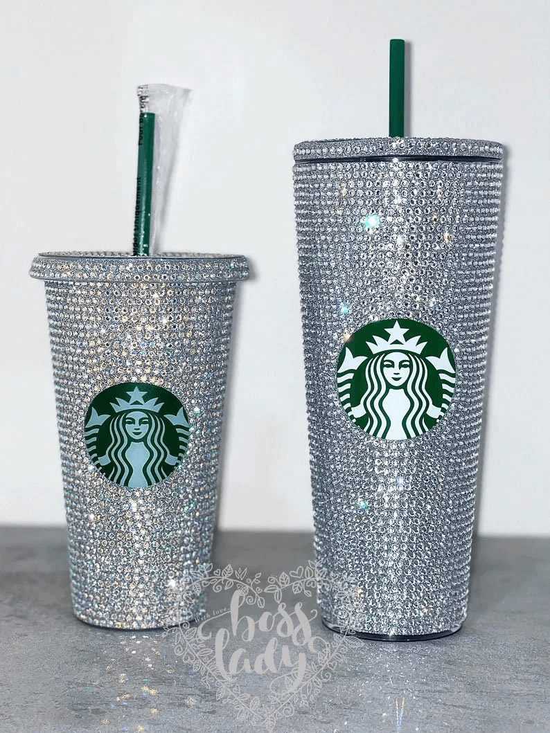Starbucks venti rhinestone tumbler in crystal clear rhinestones.