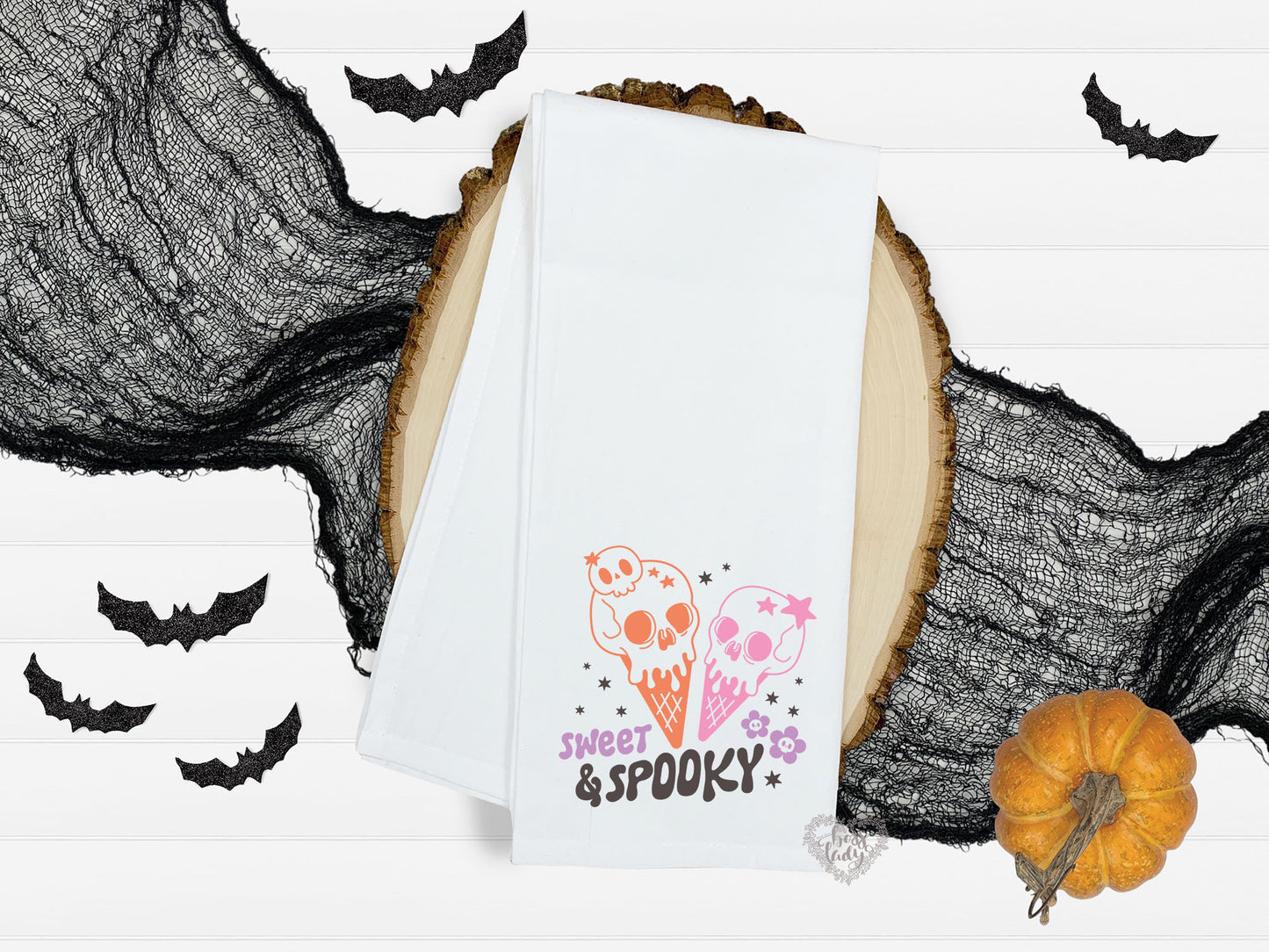 Sweet & Spooky Halloween Dish Towel - Skull on Ice Cream Cone Design