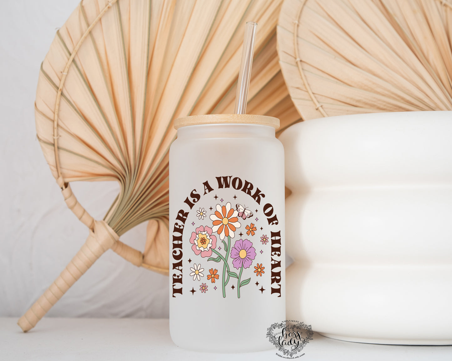 Teacher is a work of heart Glass Can Tumbler