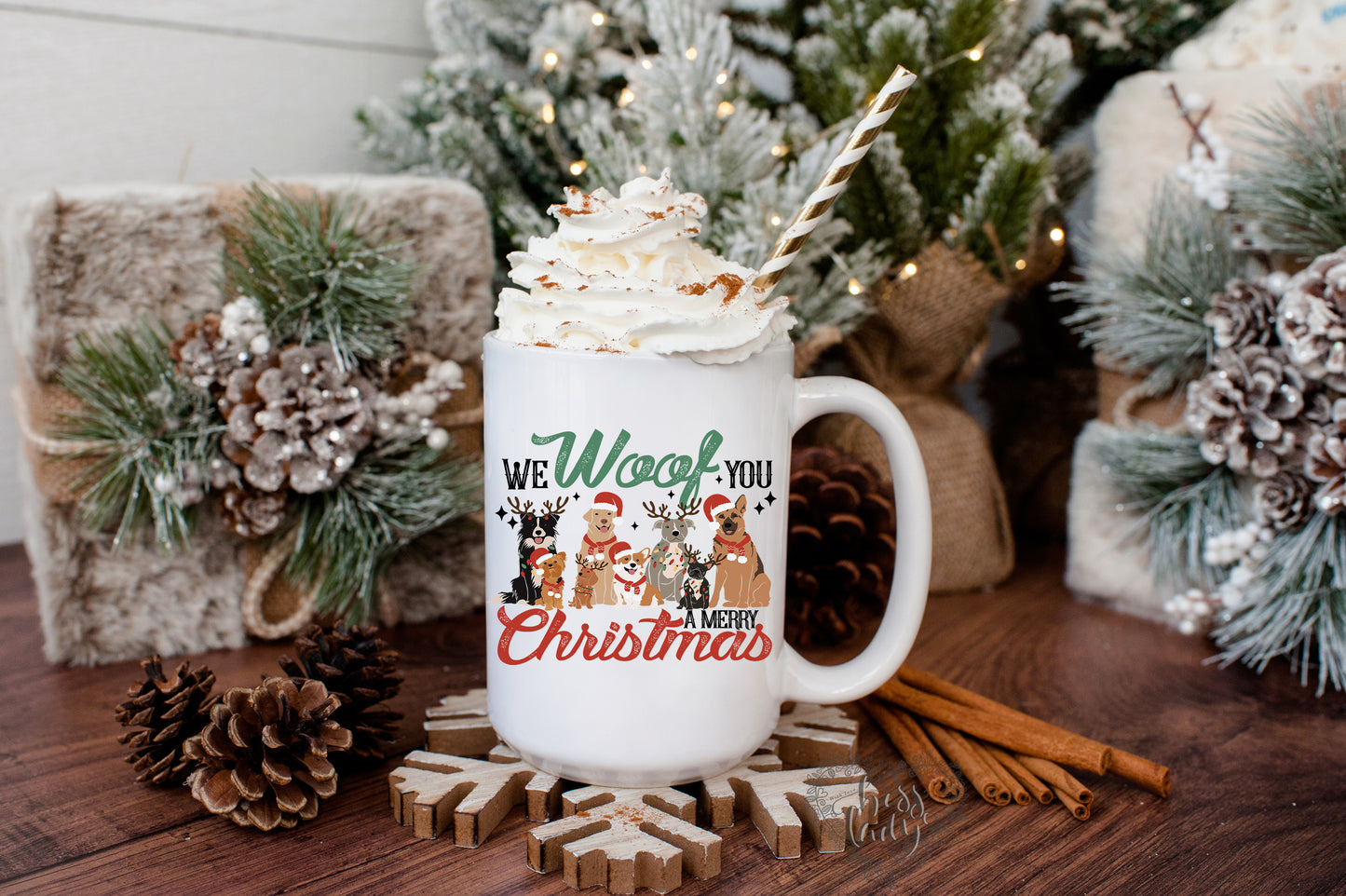 We Woof You A Merry Christmas Mug - 15oz Porcelain Christmas Coffee Tea Cup