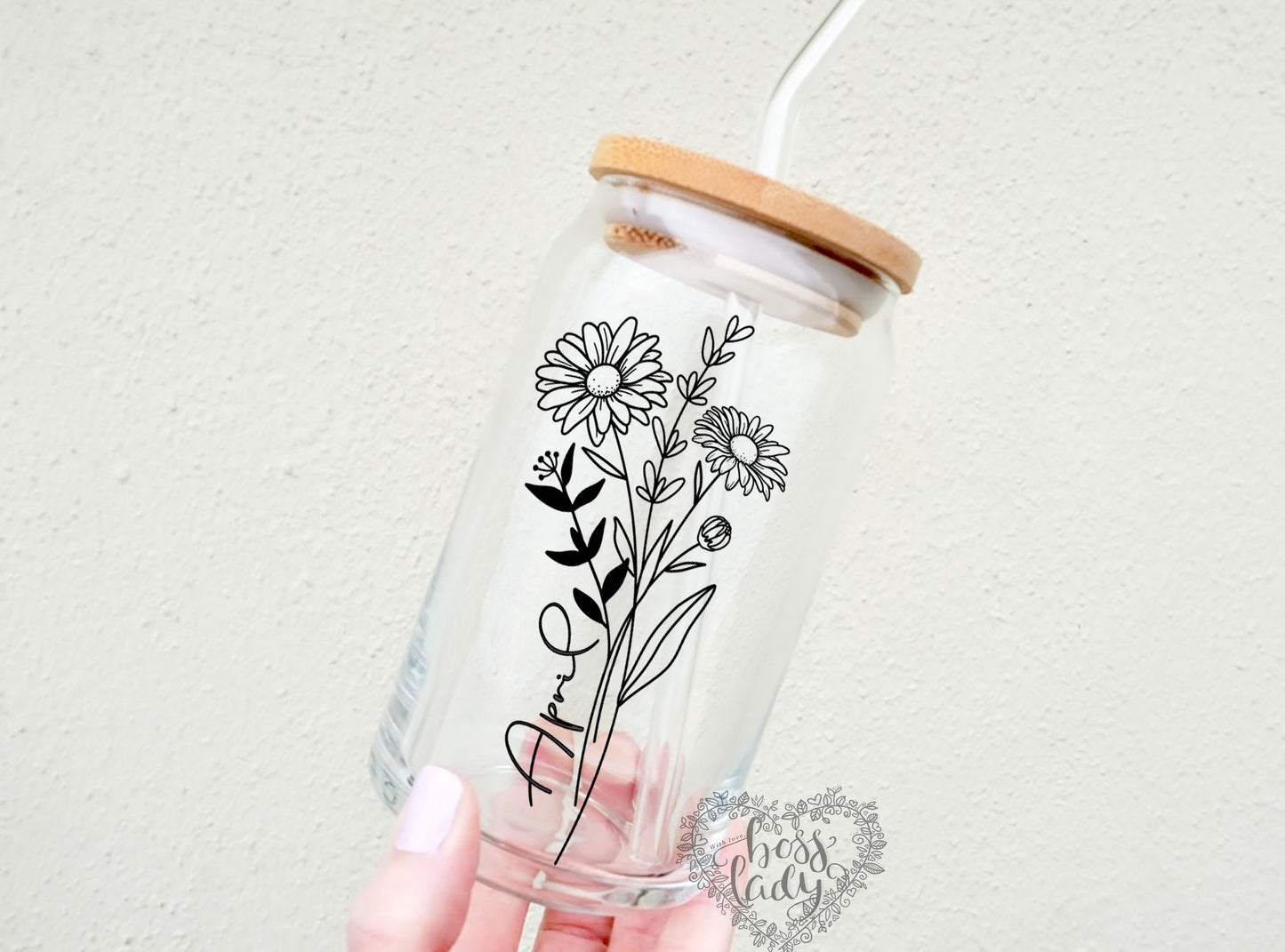 Birth Month Flower Glass Can Tumbler
