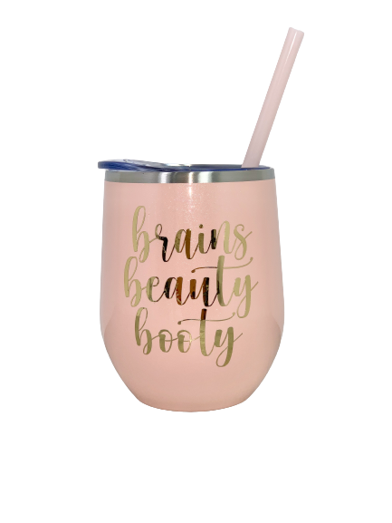Brains, Beauty, Booty Wine Tumbler