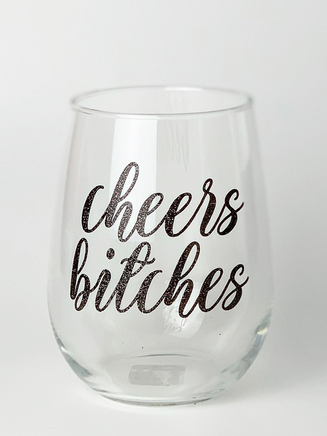 Cheers Bitches Stemless Wine Glass Chameleon-Dark Pink Glitter