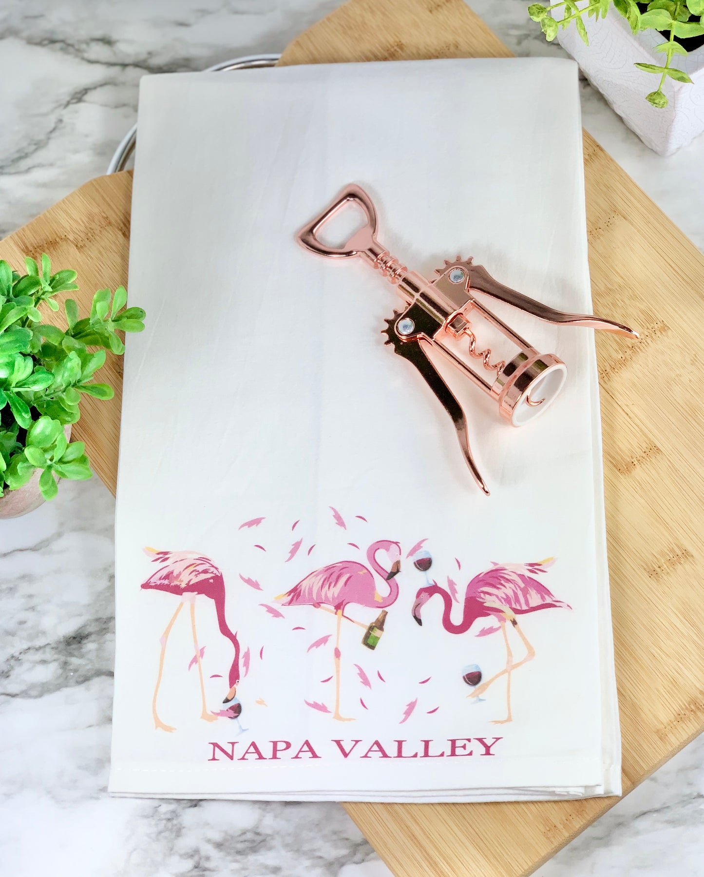 Napa Valley Flamingos Dish Towel