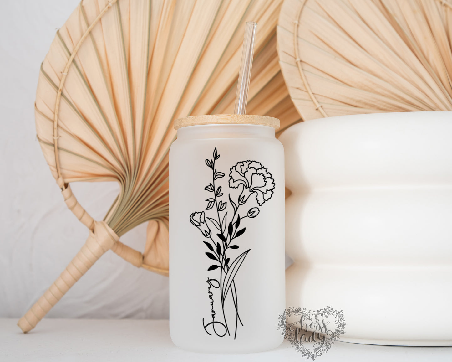 Birth Month Flower Glass Can Tumbler
