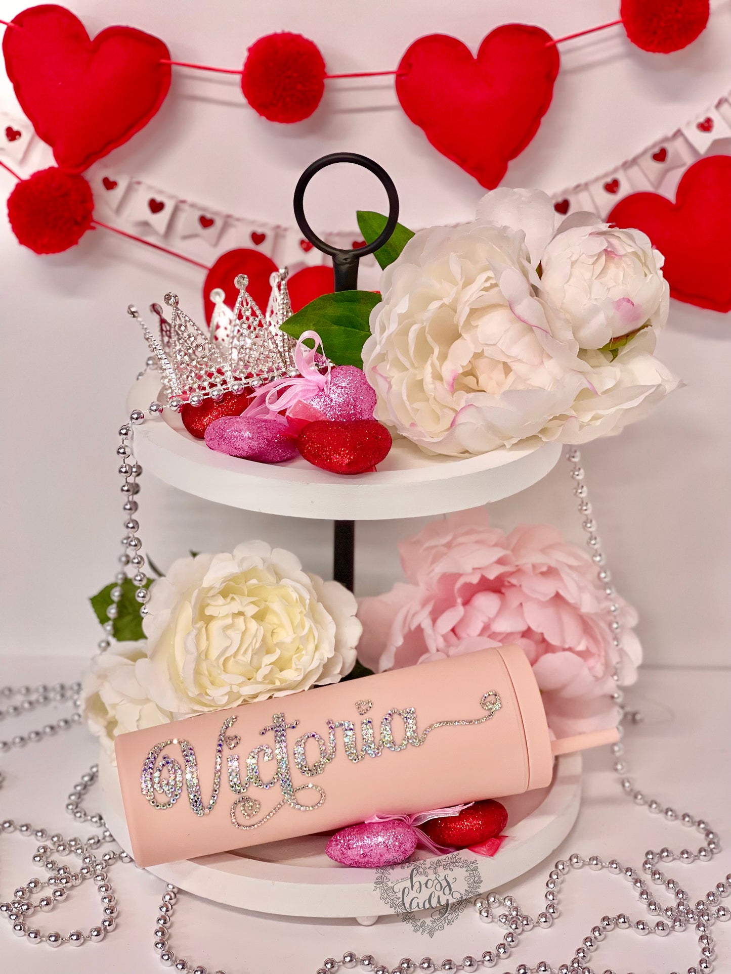 Valentine's Name Heart Rhinestone Tumbler