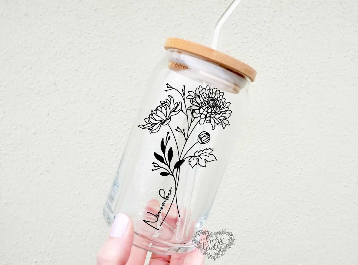 Birth Month Flower Glass Can Tumbler