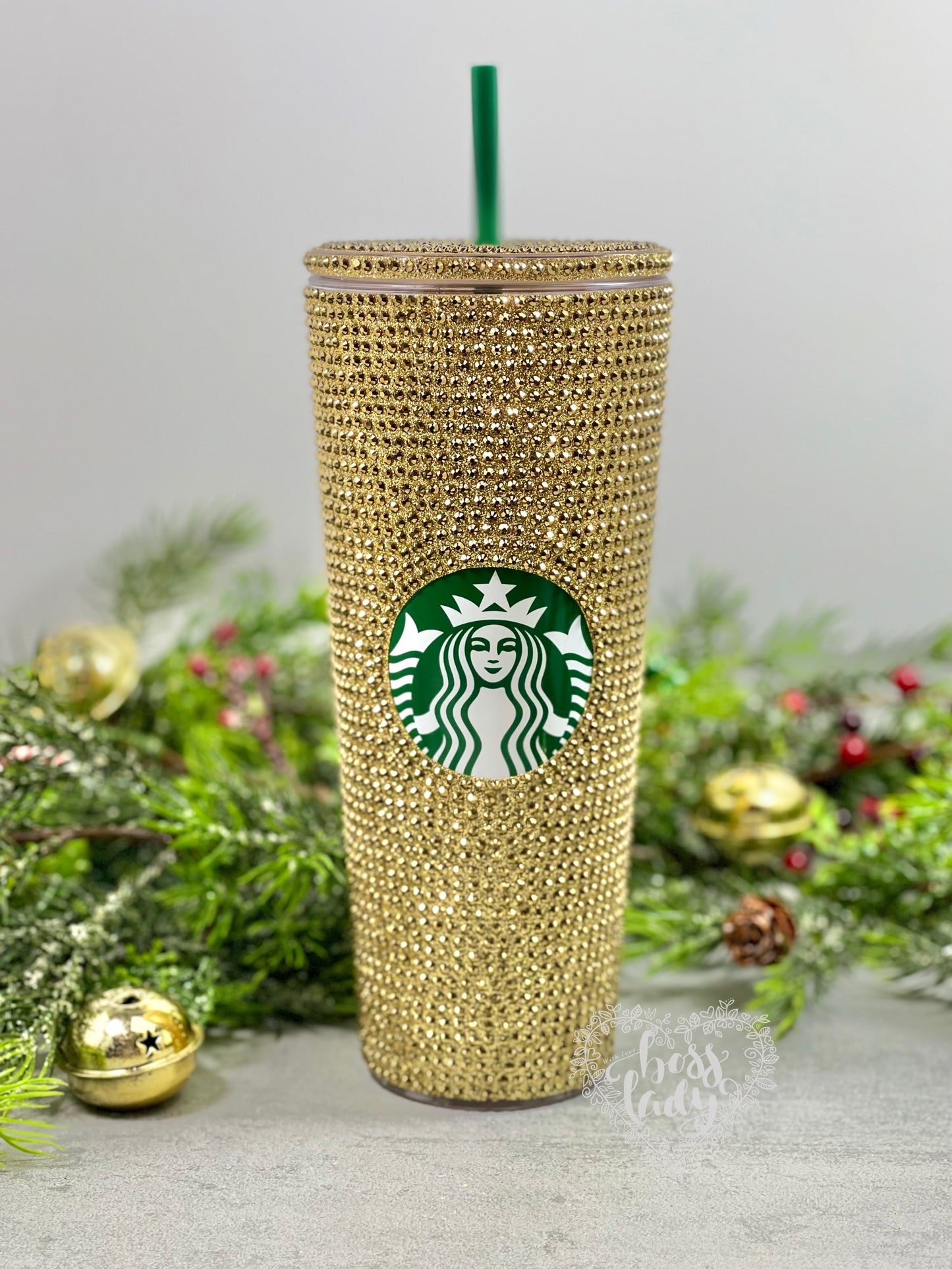 Gold rhinestone bedazzled Starbucks Tumbler 24 oz