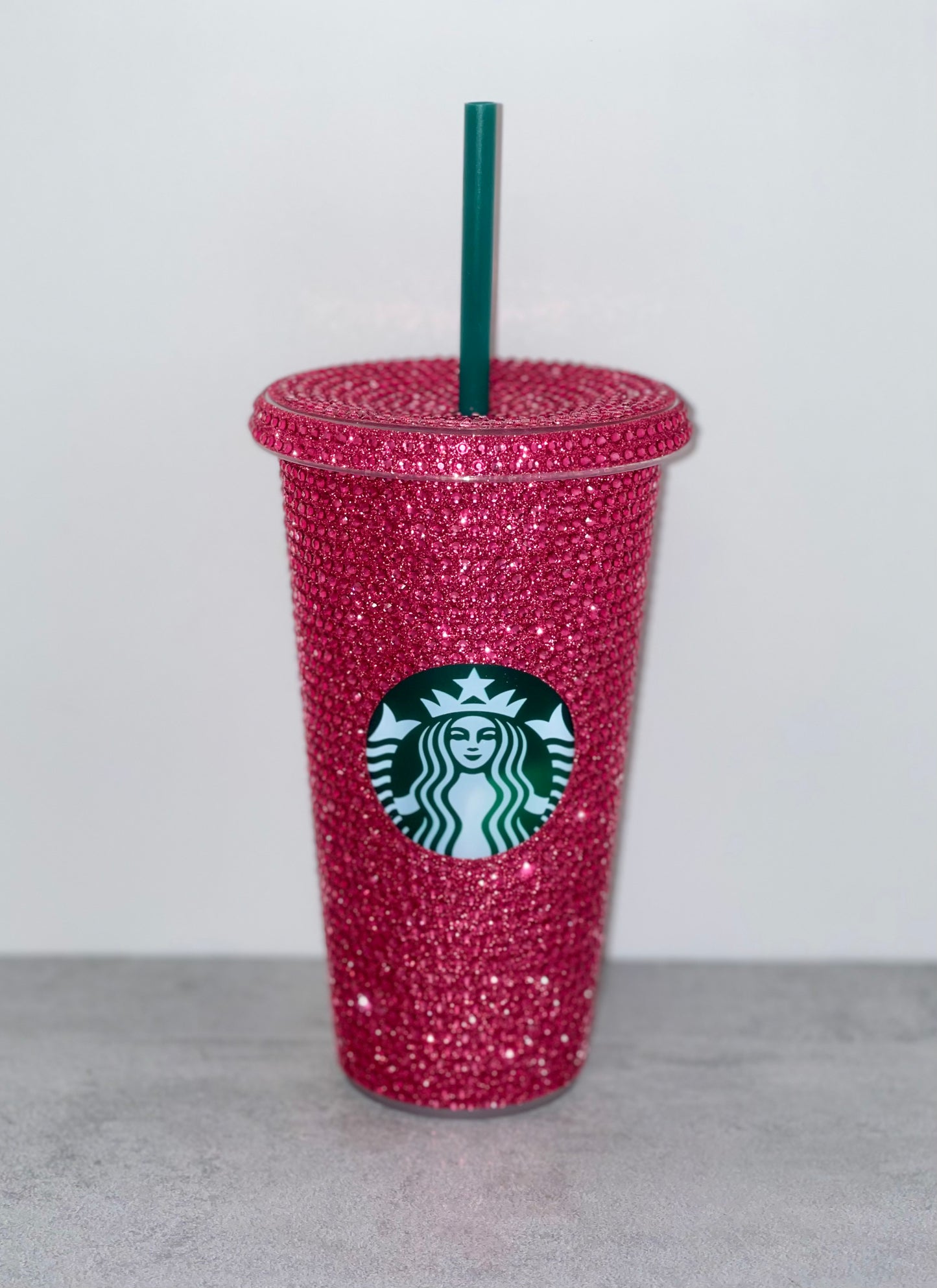 Starbucks Reusable Cold Cup Tumbler with Dark Pink Rose Crystals