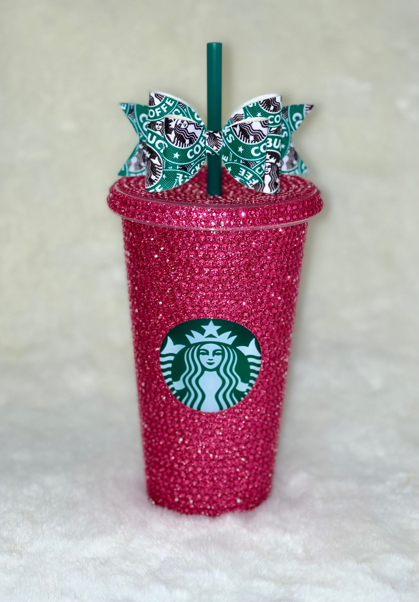 Starbucks Reusable Cold Cup Tumbler with Dark Pink Rose Crystals