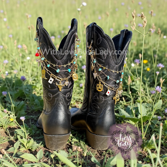 Western Boot Charms with Turquoise – Gold Cowgirl Rodeo Boot Jewelry