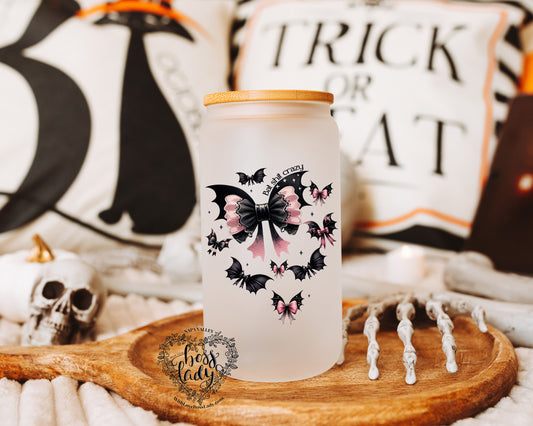 Bat Shit Crazy Halloween Bamboo Glass Can Tumbler