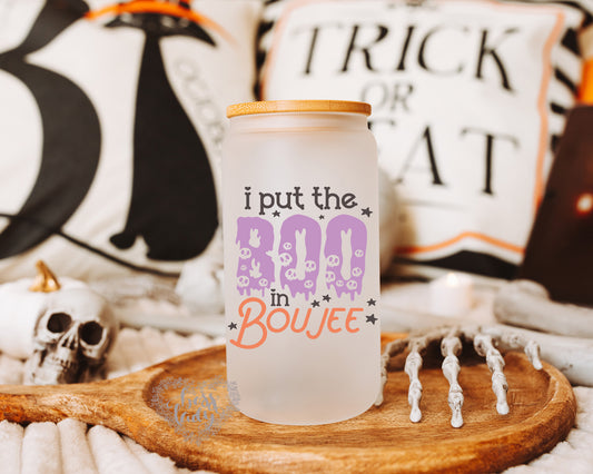 Halloween Spooky Season Glass Can Tumbler - I Put the Boo in Boujee