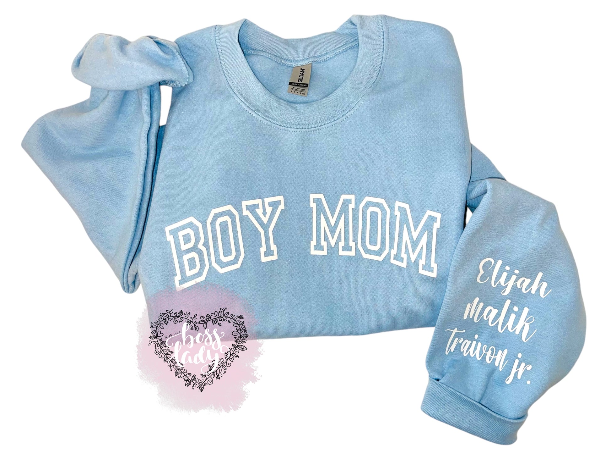 Personalized Dog Mom Sweater with Embossed Names on Sleeve – With