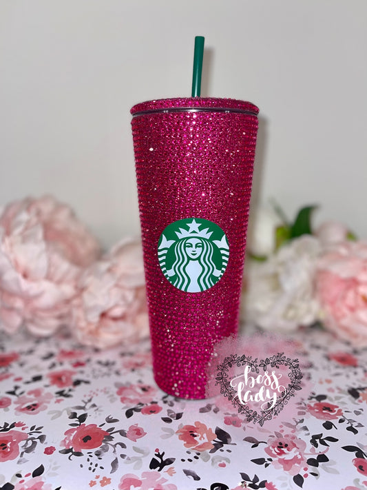 Starbucks Cup Hot Pink Fuchsia Diamond Cut Crystals | Bedazzled Starbucks Tumbler