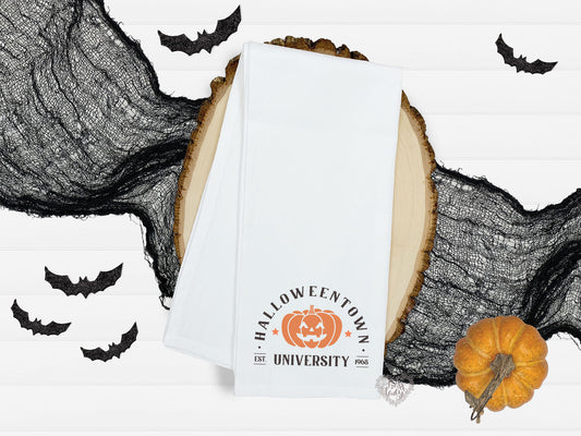 Halloweentown University Pumpkin Dish Towel - Cute Halloween Kitchen Decor