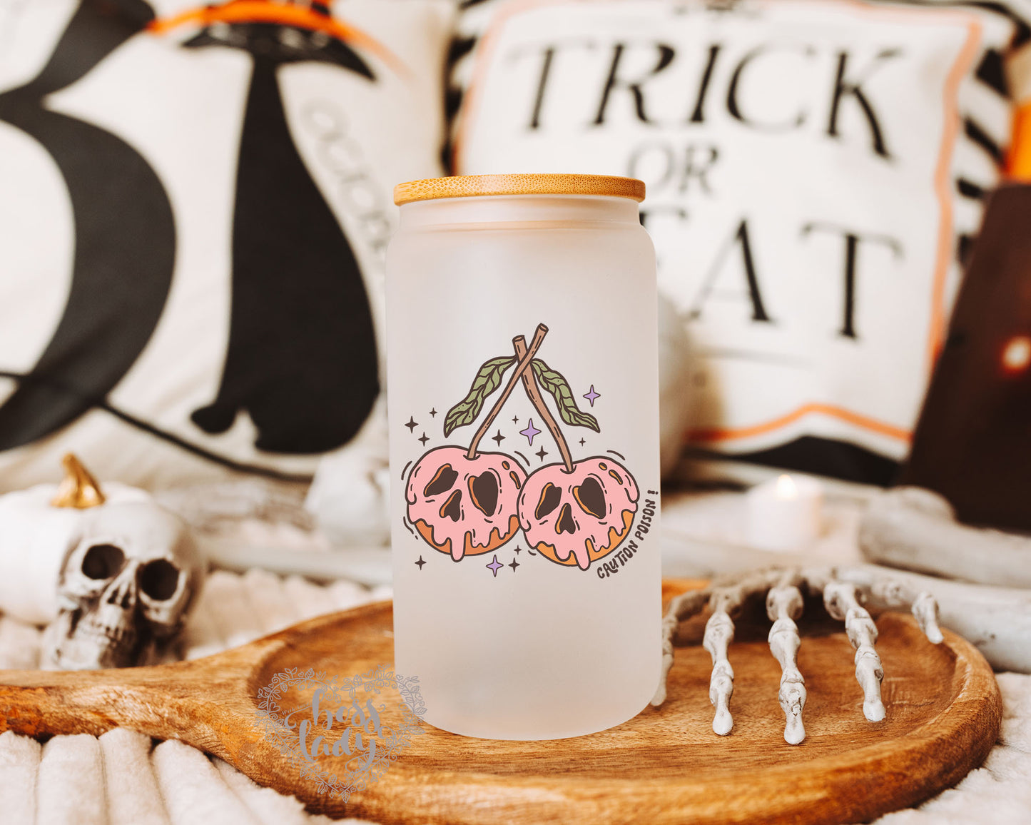 Spooky Halloween Poison Cherries Glass Can Tumbler