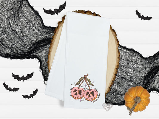 Halloween Poison Cherries Dish Towel - Caution Poison Design