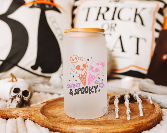 Sweet & Spooky Skull Ice Cream Cone Glass Can Tumbler