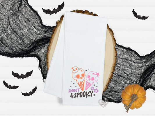 Sweet & Spooky Halloween Dish Towel - Skull on Ice Cream Cone Design