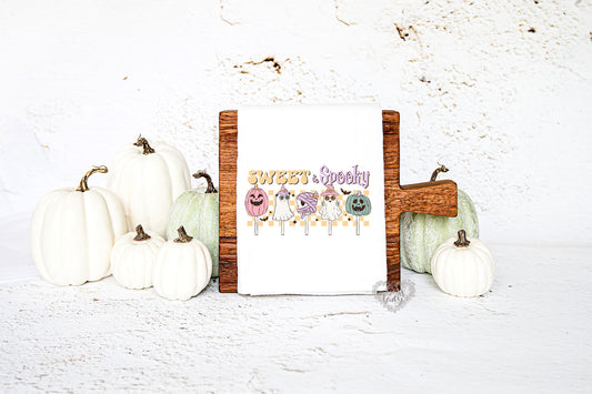 Sweet & Spooky Halloween Dish Towel - Ghosts & Pumpkins Lollipops