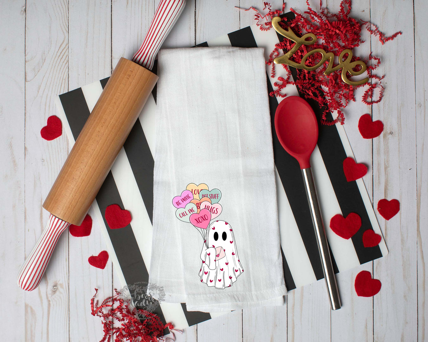 Valentine's Ghost Conversation Hearts Dish Towel