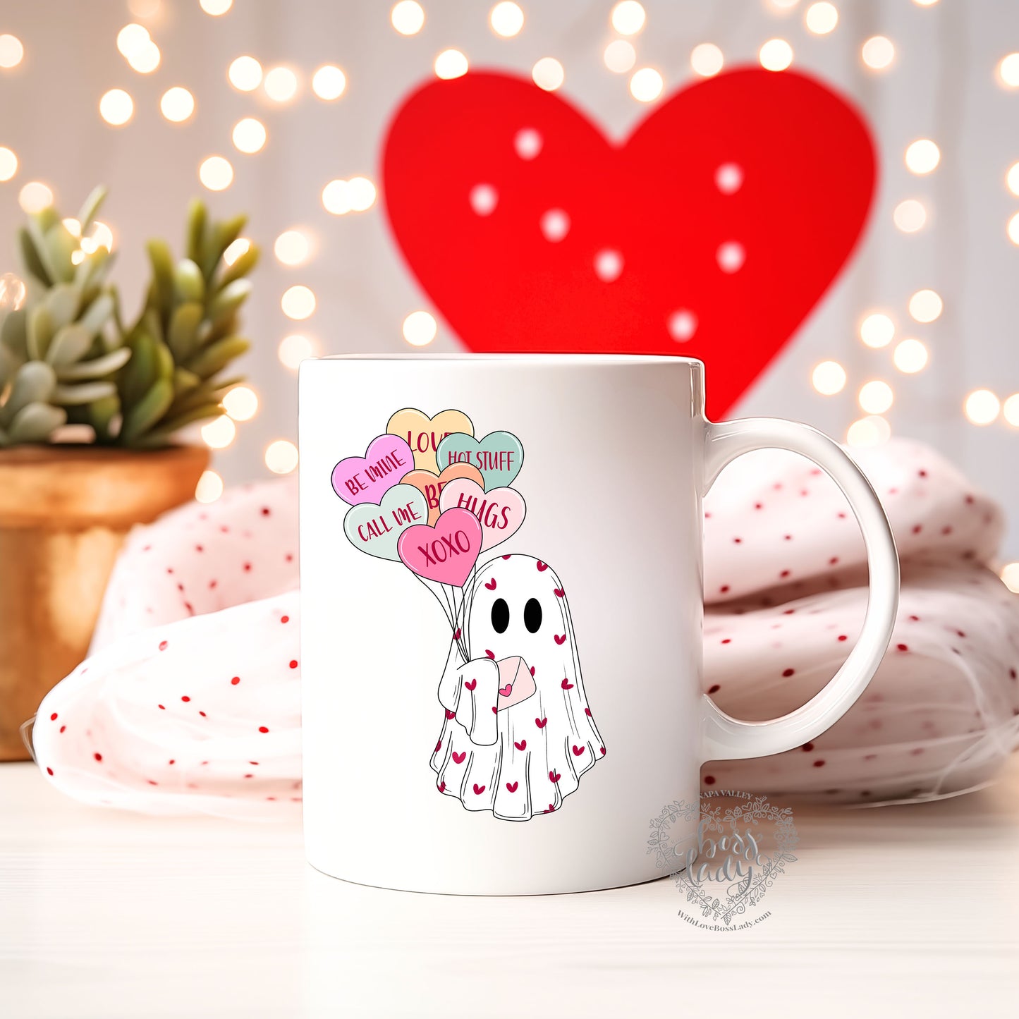 Valentine Ghost Conversation Hearts Mug