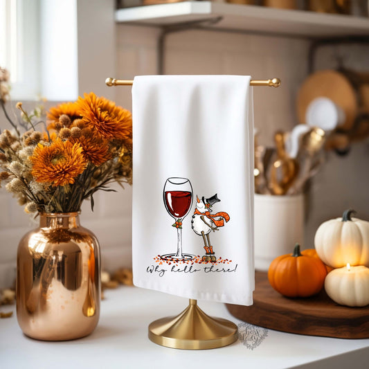 Why Hello There Snowman Fall Wine Dish Towel