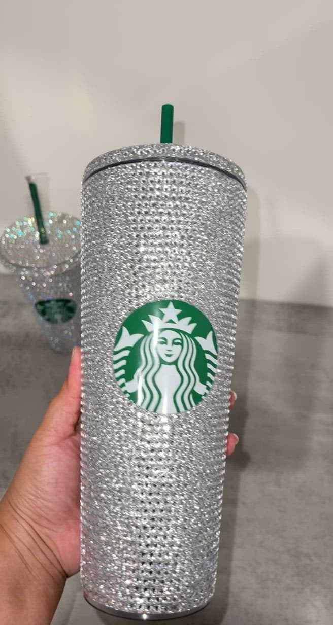Starbucks Acrylic Tumbler with Gold Diamond Cut Crystals