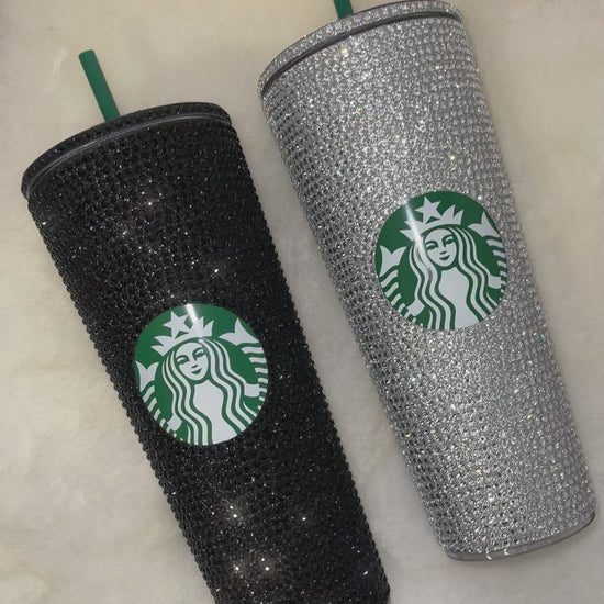 Starbucks Acrylic Tumbler with Silver Diamond Cut Crystals