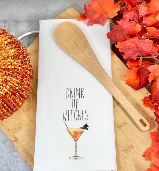 Drink up witches cocktail Halloween Dish Towel